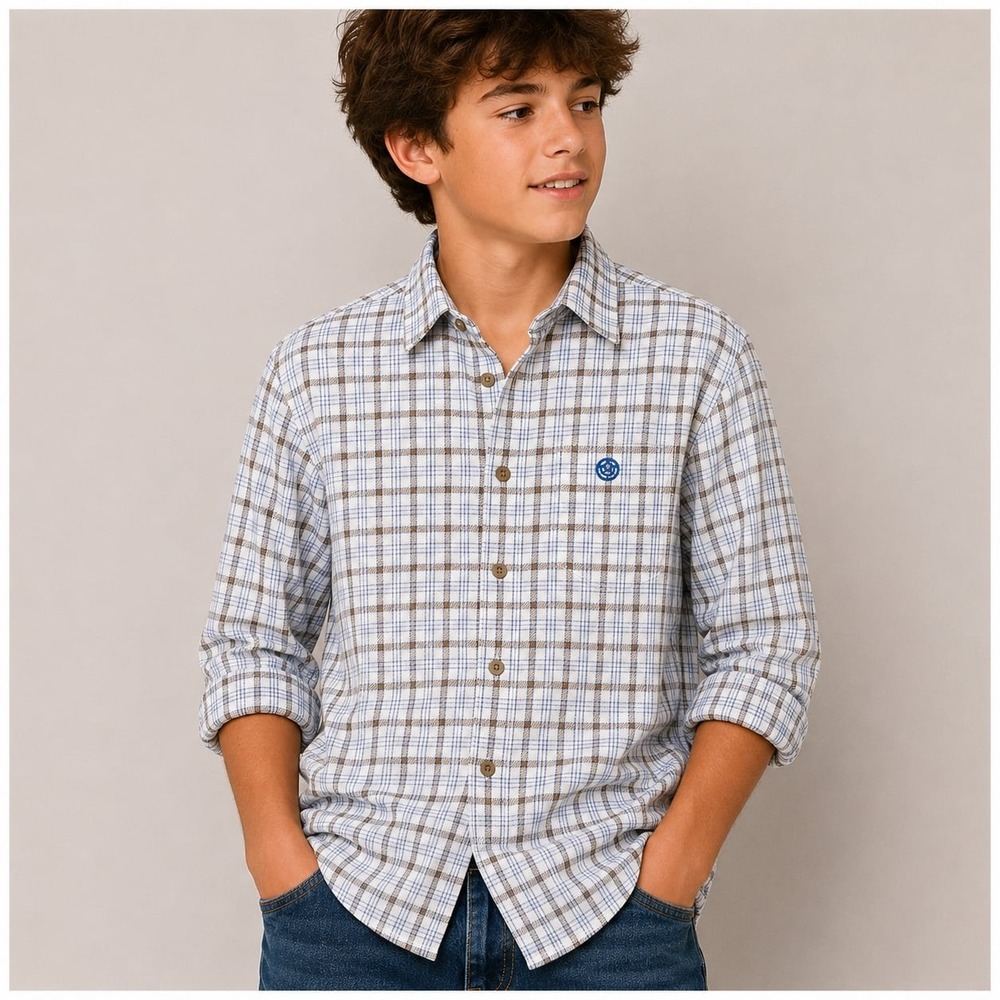 Wrangler George Strait Cowboy Cut Youth L Plaid Long Sleeve Western Shirt Kids C